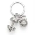 Fitness dumbbell keychain gym men sports style metal pendant detail view key ring accessory - Silver