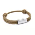 Stainless steel square tube paracord bracelet detail close-up view showing metal and braided cord. - 2cm Square Tube Paracord Style / Brown Rope Gold Accessory
