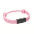 Pink paracord bracelet detail, handmade woven rope with black stainless steel tube. - 2cm Square Tube Paracord Style / Pink Cord Black Accessories