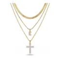 Collier multicouche doré avec lettre E et pendentif croix pour femmes, ensemble chic. - Lettre E