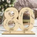 Wooden number 80 signature display stand for birthday party and anniversary celebration decor. - 80