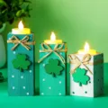Detailed view of wooden St. Patrick's Day tea light candle holders with clover decor and LEDs. - Style 2