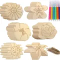 60 Pcs Unfinished Wooden Blank Flower Slices DIY Painting Craft Kit with Colored Markers - 60-Piece Set / Natural Wood Color