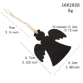 Wooden angel hanging ornament with jute rope, black cutout rustic design for holiday decor. - 10 Pieces / Angel