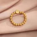 Anello di perline in oro in acciaio inossidabile con dettaglio charm lettera F per donna - Taglia 7 / Stile Lettera F / Oro