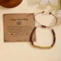 Pulsera trenzada de piedra natural y cuentas de acero inoxidable código Morse regalo - Pulsera 19 de Cumpleaños con Código Morse Dorado / Con Tarjeta