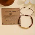 Pulsera trenzada de cumpleaños con piedra natural y cuentas de acero inoxidable para mujer regalo - Pulsera 25 de Cumpleaños con Código Morse Dorado / Con Tarjeta