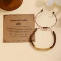 Pulsera trenzada de piedra natural codigo Morse con tarjeta de cumpleanos para mujer detalle - Pulsera 40 de Cumpleaños con Código Morse Dorado / Con Tarjeta