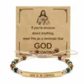 Bracelet en acier inoxydable avec perles en pierre naturelle et carte message religieux élégant. - Tube Courbé GOD Pierre Naturelle Perlé / Or