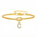Bracciale a catena serpente dorata in acciaio inossidabile con ciondolo lettera C. - Strass Lettera C Nodo Serpente Bracciale Oro