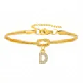 Bracciale a catena serpente in acciaio dorato con ciondolo lettera D strass donna. - Strass Lettera D Nodo Serpente Bracciale Oro