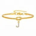 Bracciale in acciaio inossidabile dorato con nodo d'amore e ciondolo lettera J in strass. - Strass Lettera J Nodo Serpente Bracciale Oro