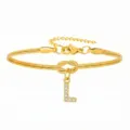 Bracciale a catena di serpente in acciaio dorato con nodo e ciondolo con lettera L in diamante. - Bracciale a Catena Serpente Nodo Concentrico con Lettera L in Strass / Oro