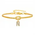 Bracciale catena serpente oro con nodo e pendente lettera N con strass da donna. - Bracciale a Catena Serpente Nodo Concentrico con Lettera N in Strass / Oro