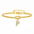 Bracciale serpente in acciaio inox dorato con ciondolo lettera P zircone e nodo elegante. - Bracciale a Catena Serpente Nodo Concentrico con Lettera P in Strass / Oro