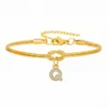 Bracciale catena serpente dorata con ciondolo lettera Q in strass e nodo per donne - Bracciale a Catena Serpente Nodo Concentrico con Lettera Q in Strass / Oro