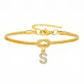 Bracciale a catena serpente oro con ciondolo lettera S in strass e chiusura regolabile. - Bracciale a Catena Serpente Nodo Concentrico con Lettera S in Strass / Oro
