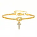 Bracciale catena serpente in acciaio inossidabile dorato con ciondolo lettera T in strass - Bracciale a Catena Serpente Nodo Concentrico con Lettera T in Strass / Oro