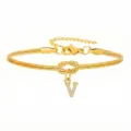 Bracciale catena serpente in acciaio dorato con ciondolo lettera V in strass SKU - Strass Lettera V Nodo Serpente Bracciale Oro