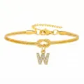 Bracciale catena serpente dorata con ciondolo lettera W luminoso e nodo elegante per donna. - Strass Lettera W Nodo Serpente Bracciale Oro