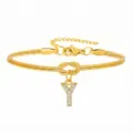 Bracciale catena serpente oro con pendente lettera Y strass e nodo gioielli donna moda - Strass Lettera Y Nodo Serpente Bracciale Oro