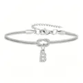 Bracciale in catena serpente argentata con ciondolo lettera B in cristallo e nodo - Strass Lettera B Nodo Serpente Bracciale Argento
