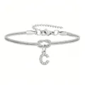 Bracciale in acciaio inossidabile argentato con catena a serpente e ciondolo lettera C. - Strass Lettera C Nodo Serpente Bracciale Argento