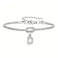 Bracciale in acciaio inossidabile maglia serpente con ciondolo lettera D strass. - Strass Lettera D Nodo Serpente Bracciale Argento