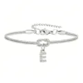 Bracciale catena serpente in acciaio inox con ciondolo lettera E e design a nodo. - Strass Lettera E Nodo Serpente Bracciale Argento