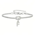 Elegante bracciale in acciaio inossidabile con ciondolo lettera F e nodo per donna. - Strass Lettera F Nodo Serpente Bracciale Argento