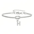 Elegante bracciale a catena di serpente in acciaio inossidabile con ciondolo lettera H. - Strass Lettera H Nodo Serpente Bracciale Argento
