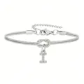 Elegante bracciale in acciaio con catena a serpente nodo e ciondolo lettera I per donna - Strass Lettera I Nodo Serpente Bracciale Argento