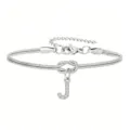 Bracciale in acciaio inossidabile con catena a serpente e ciondolo lettera J in zirconi. - Strass Lettera J Nodo Serpente Bracciale Argento
