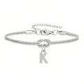 Bracciale a catena serpente in acciaio inossidabile argentato con ciondolo lettera K. - Strass Lettera K Nodo Serpente Bracciale Argento