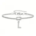 Braccialetto in catena serpente argentata con ciondolo lettera L in diamanti da donna. - Strass Lettera L Nodo Serpente Bracciale Argento