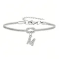 Bracciale snake argentato con ciondolo lettera M e nodo elegante per donna gioielli. - Strass Lettera M Nodo Serpente Bracciale Argento