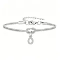 Bracciale in acciaio inossidabile argentato a maglia serpente con ciondolo lettera O. - Strass Lettera O Nodo Serpente Bracciale Argento