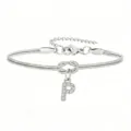 Bracciale a catena serpente in acciaio inox con ciondolo lettera P e nodo di strass - Strass Lettera P Nodo Serpente Bracciale Argento