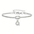 Bracciale a serpente in acciaio inossidabile argento con ciondolo lettera Q con strass. - Strass Lettera Q Nodo Serpente Bracciale Argento