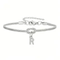 Elegante Bracciale Catena Serpente Lettera R In Acciaio Inossidabile Nodo Strass - Strass Lettera R Nodo Serpente Bracciale Argento