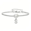 Bracciale Catena Serpente Argento con Ciondolo Lettera S in Acciaio Inossidabile - Strass Lettera S Nodo Serpente Bracciale Argento