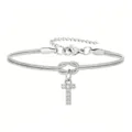 Bracciale Donna a Serpente in Acciaio Inox con Lettera T e Ciondolo Luminoso Elegante - Strass Lettera T Nodo Serpente Bracciale Argento