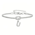 Elegante bracciale in acciaio inossidabile argentato con ciondolo lettera U zircone. - Strass Lettera U Nodo Serpente Bracciale (ai-Argento)
