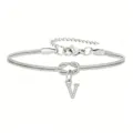 Bracciale in catena a serpente d'acciaio inossidabile argento con ciondolo lettera V. - Strass Lettera V Nodo Serpente Bracciale (ai-Argento)
