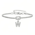 Bracciale a catena serpente argentato con ciondolo lettera W in strass scintillante donna. - Strass Lettera W Nodo Serpente Bracciale (ai-Argento)