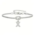 Bracciale in acciaio inossidabile catena serpente ciondolo lettera X donna con strass. - Strass Lettera X Nodo Serpente Bracciale (ai-Argento)
