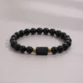 Natural black obsidian beaded bracelet with gold metal spacers and central stone for men and women - Tourmaline Natural Obsidian Beaded Bracelet / 8MM/1 Piece