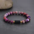 Multicolored imperial jasper and black obsidian beaded bracelet with gold spacers for daily wear. - Tourmaline Purple Turquoise Beaded Bracelet / 8MM/1 Piece