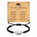 2026 graduation cap charm braided rope bracelet with inspirational greeting card gift. - With Card / Black