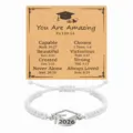Graduation braided bracelet with 2026 cap charm and inspirational card for students. - With Card / White